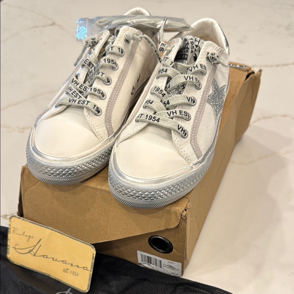 White and Silver Sneakers with Star Detail